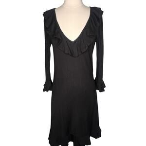 Gretchen Scott Designs Black Ruffle V-Neck Mini Dress Size M